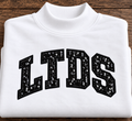 LTDS White Mock Neck Black Sequin Letter White Sweatshirt