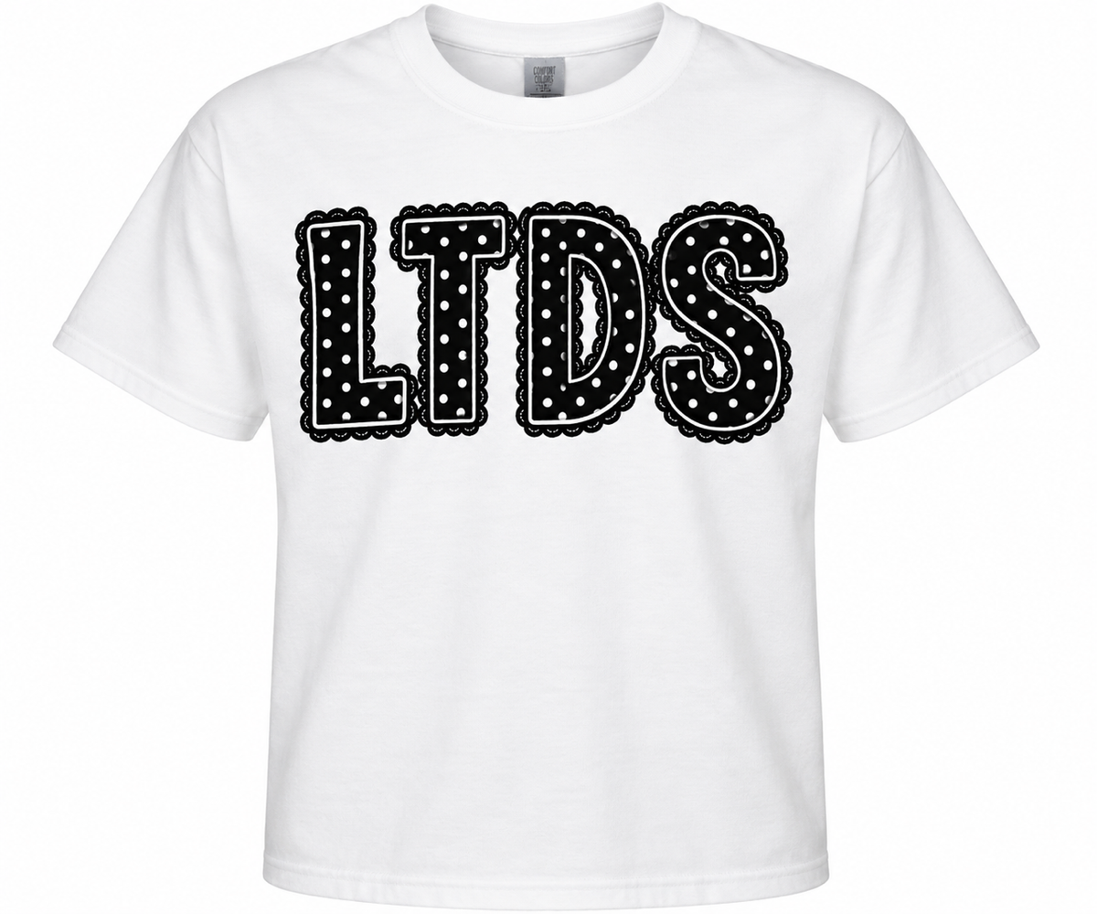 LTDS White Sweatshirt/T-shirt with Polka Dot Letters