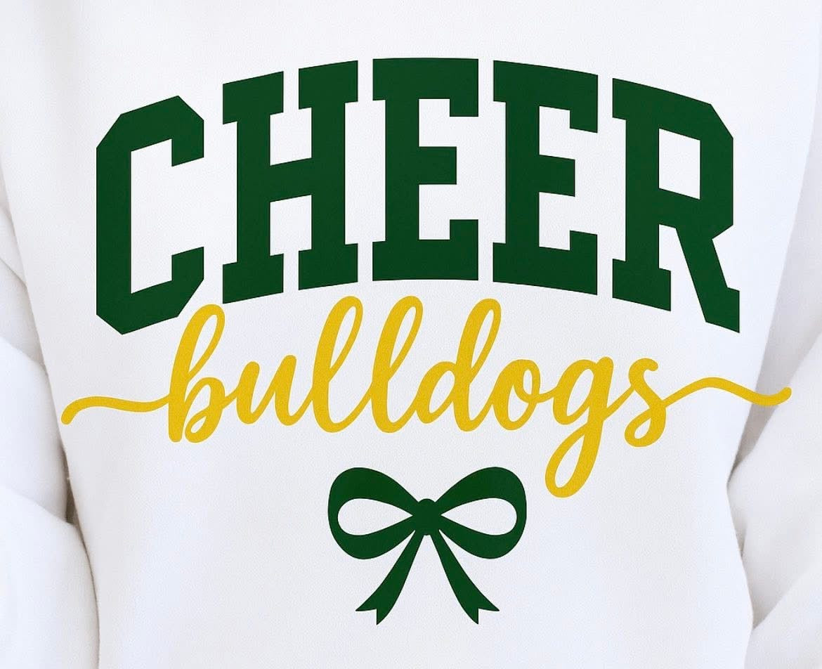 Cheer Bulldogs with a bow