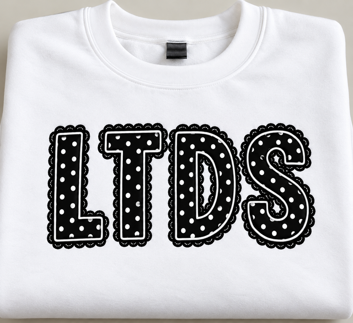 LTDS White Sweatshirt/T-shirt with Polka Dot Letters