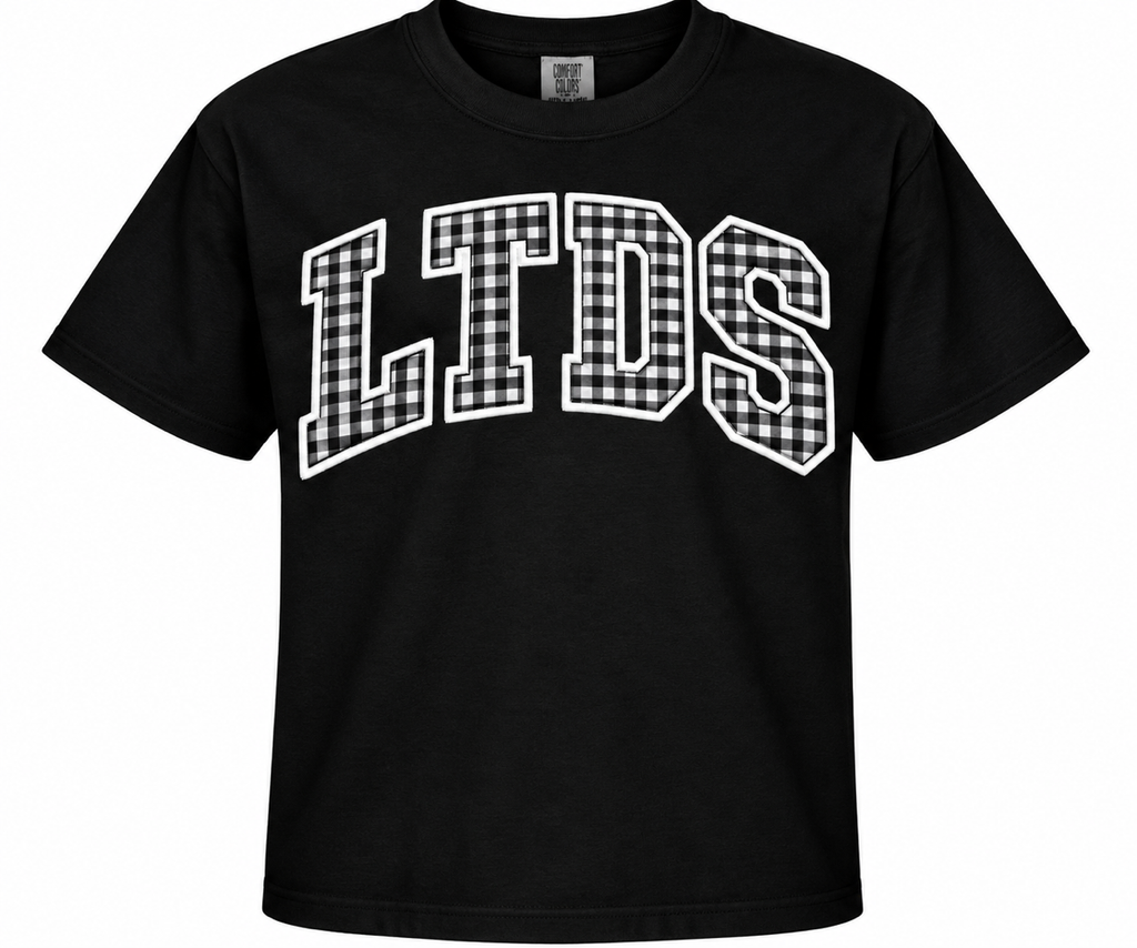 LTDS Black Sweatshirt or T-shirt with Gingham Letters