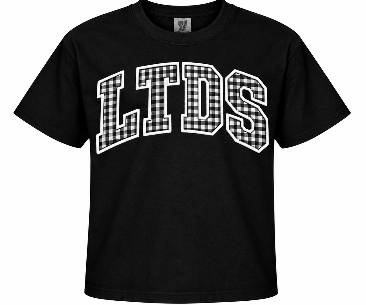 LTDS Black Sweatshirt or T-shirt with Gingham Letters