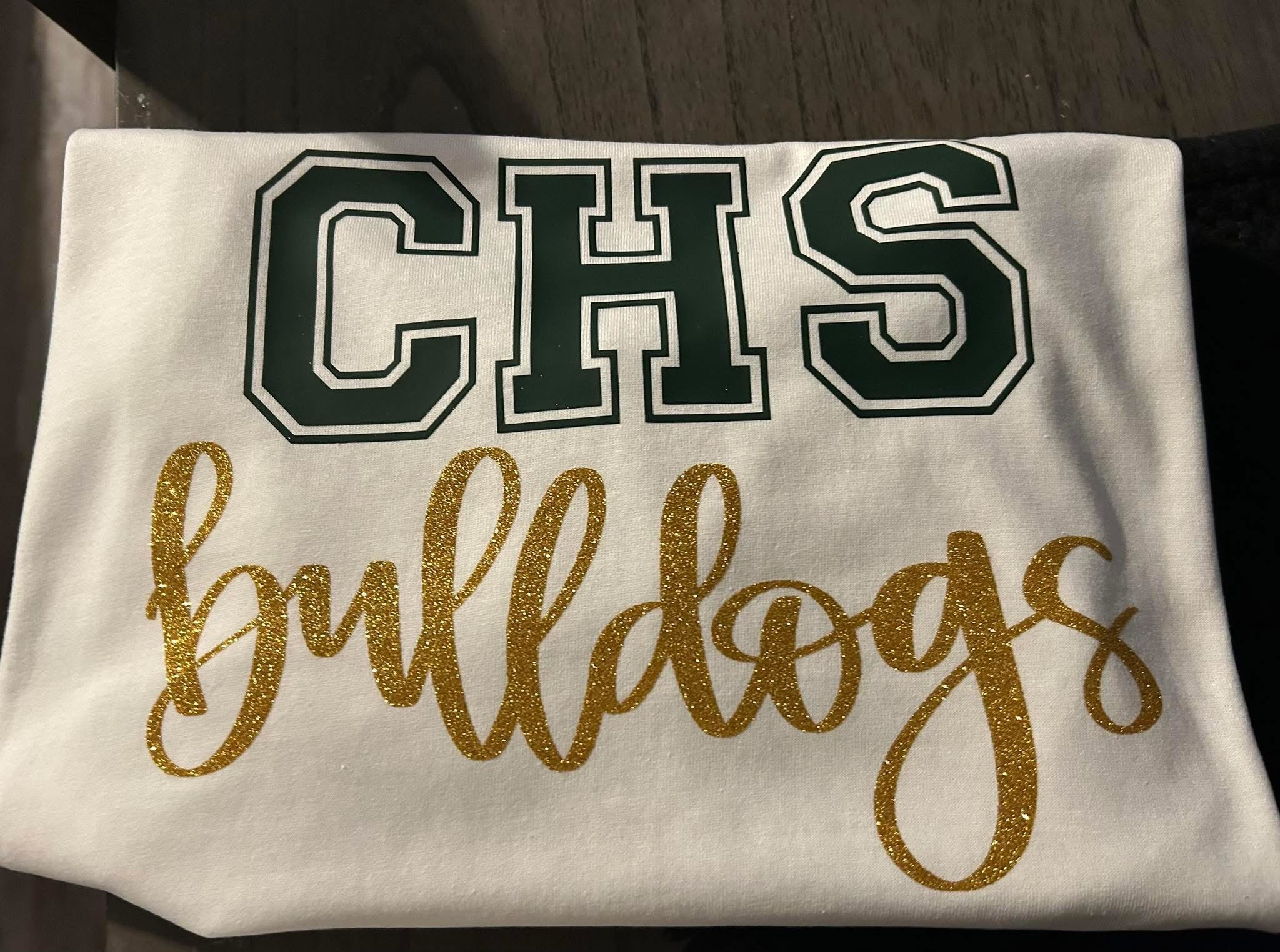 CHS gold glitter bulldogs