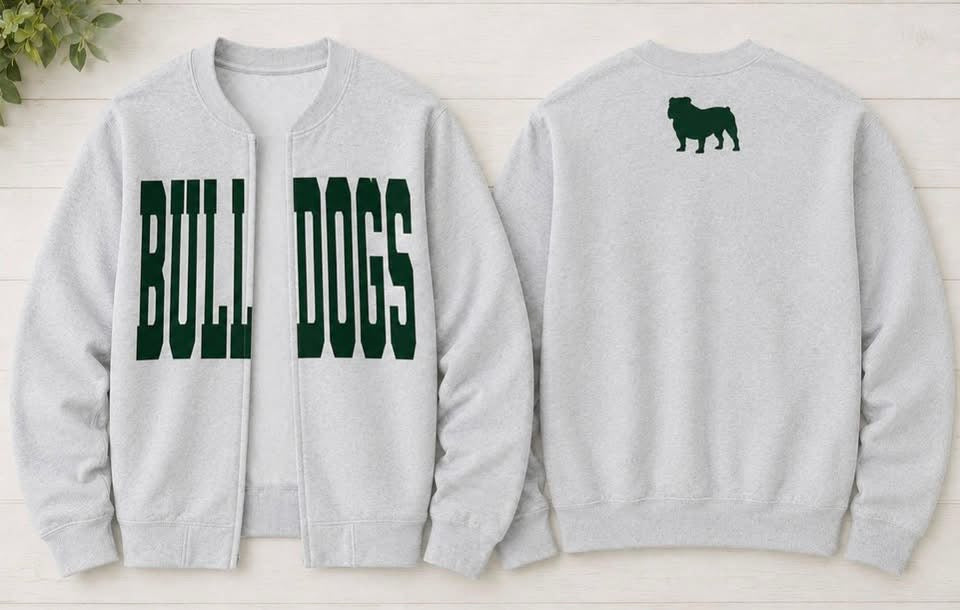 Open Front Bulldog Sweatshirt with small bulldog on back