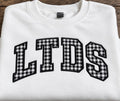 LTDS White Sweatshirt or T-shirt with Gingham Letters
